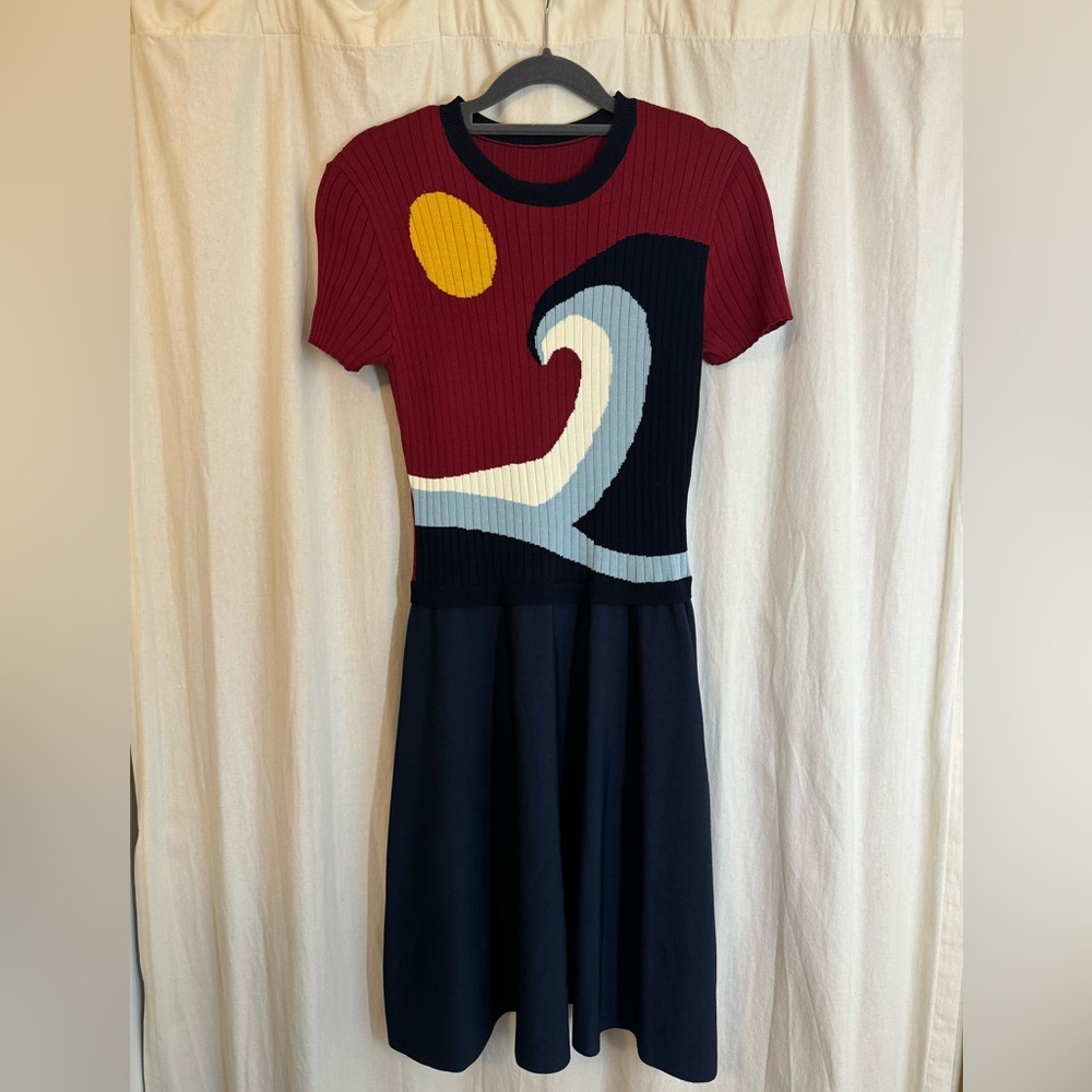 Valentino Red and Navy Wave Midi Dress